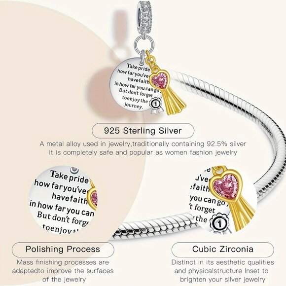 Sterling Silver Graduation Charm "TAKE PRIDE" Saying - Picture 2 of 2